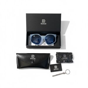 DUCO Retro Oversized Sunglasses White Frame Dark Lens DC1108 NEW With Case & Box